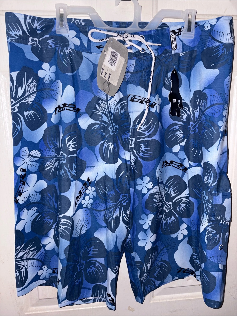 Teri Jon Blue Floral Hybrid Swim Shorts